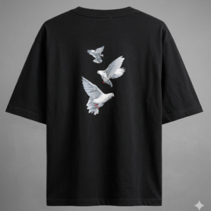 Bird Print Oversized  Black Tshirt
