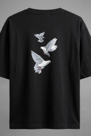 Bird Print Oversized  Black Tshirt